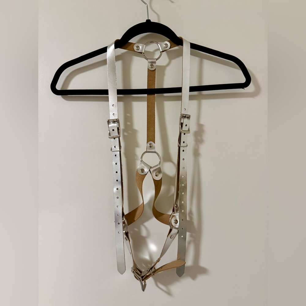 Metallic Silver Genuine Leather Harness